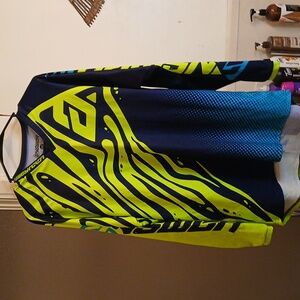 Answer,LG‎ Men's Motorcycle Riding Shirt- Neon Yellow and Navy. Sz.L
